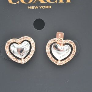COACH Pave Halo Heart Stud Earrings